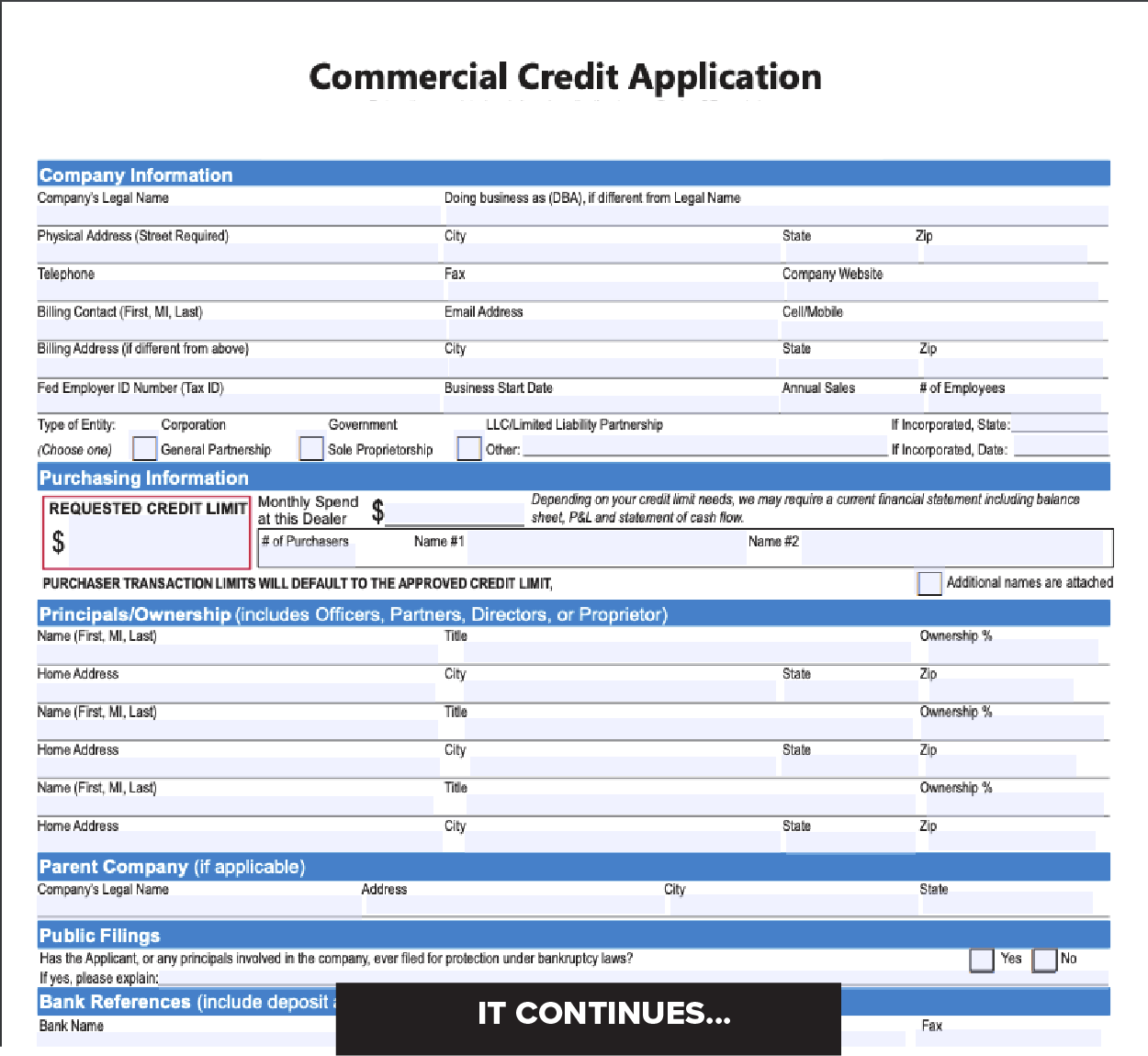Credit Application for a business